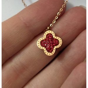 Rose Gold Black And Red Flower Necklace